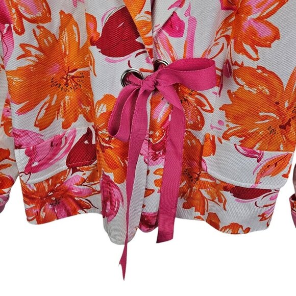 Notches Women's Blazer Pink Orange Bold Floral Ribbon Accent Size XLarge - Picture 8 of 10